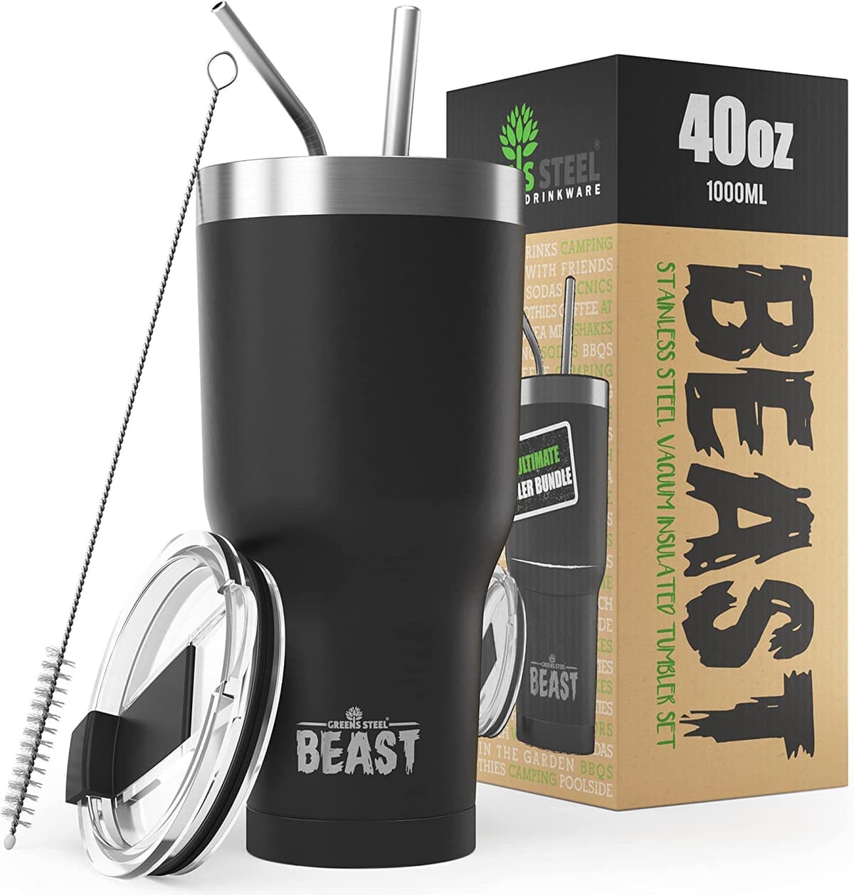 Greens Steel Beast Tumbler – 550 ml (20 oz), Coral | Vaso de acero inoxidable reutilizable con aislamiento al vacío | con 2 pajitas y cepillo de limpieza | Termo de viaje de doble pared — view 53