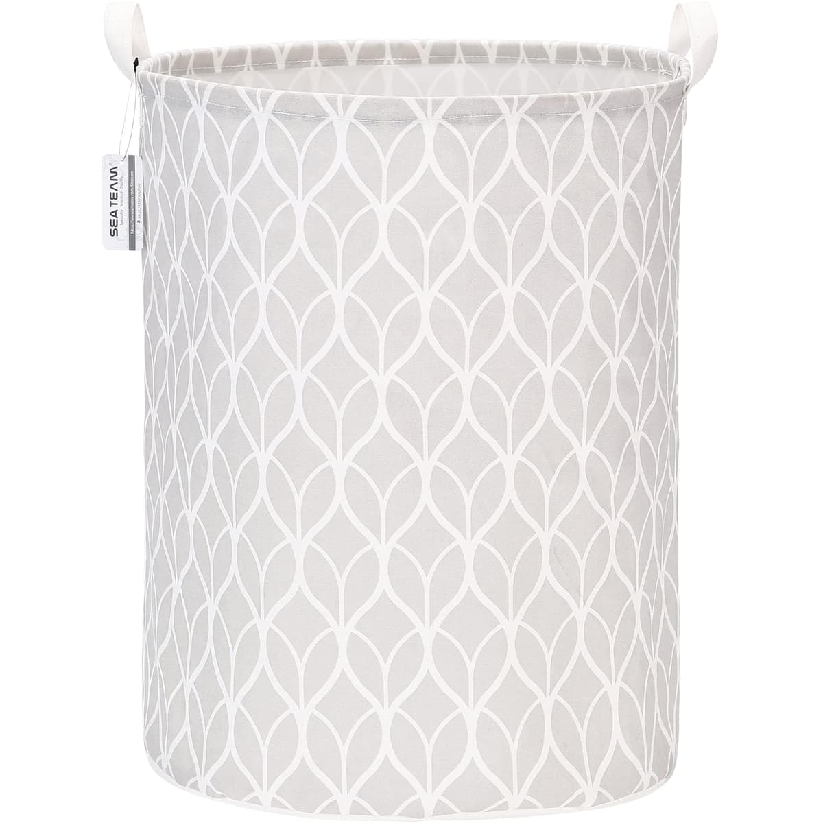 Sea Team 19.7 Inch Large Sized Waterproof Coating Ramie Cotton Fabric Folding Laundry Hamper Bucket Cylindric Burlap Canvas Storage Basket with Stylish Bud Grey Design