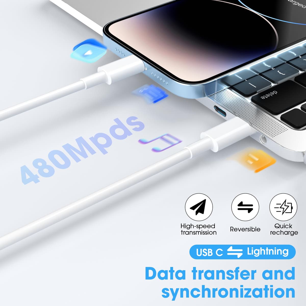 USB C to Lightning Cable 2Pack 1M +2M MFi Certified, Fast Charging USB C iPhone Charger Cable Lead for Apple iPhone 14 13 12 11 Pro Max X XR XS 8 Plus, for iPad- Type C to Lightning Cable — view 4