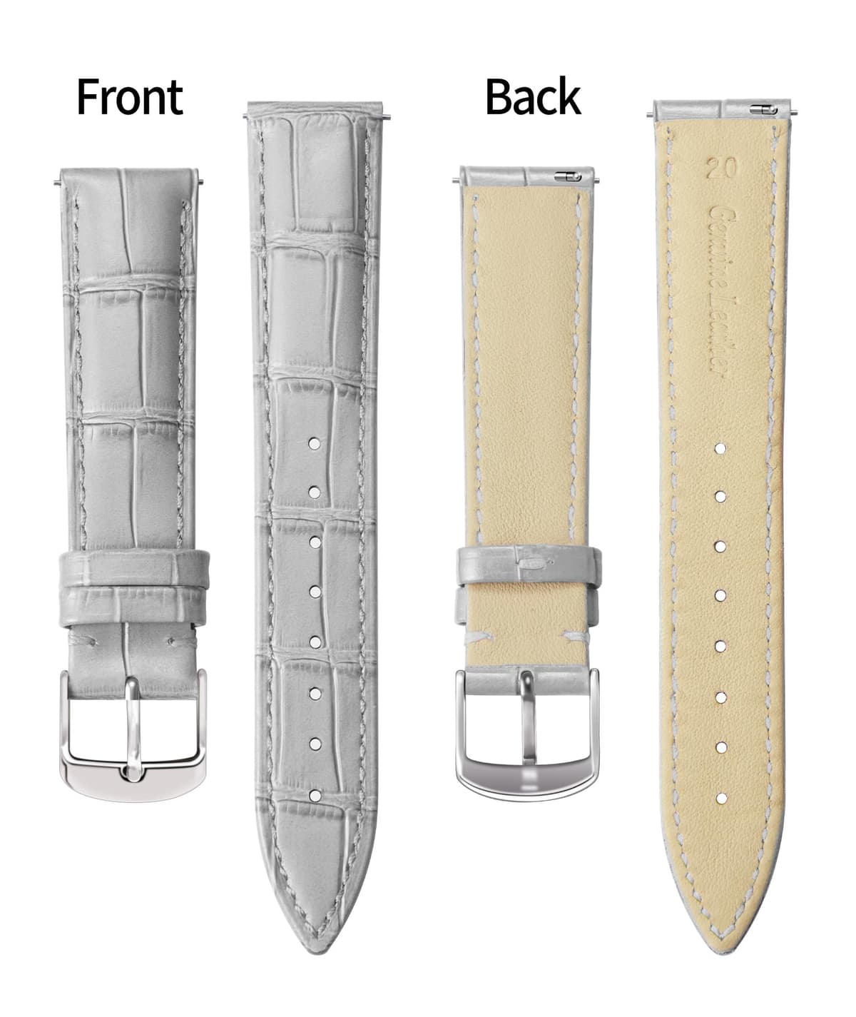 BINLUN Quick Release Leather Watch Straps Replacement Watch Bands Smart Watch Strap Crocodile Pattern in 10 Colors 13 Sizes with Silver/Gold/Rose-Gold Buckle for Men Women(10mm-24mm) — view 13
