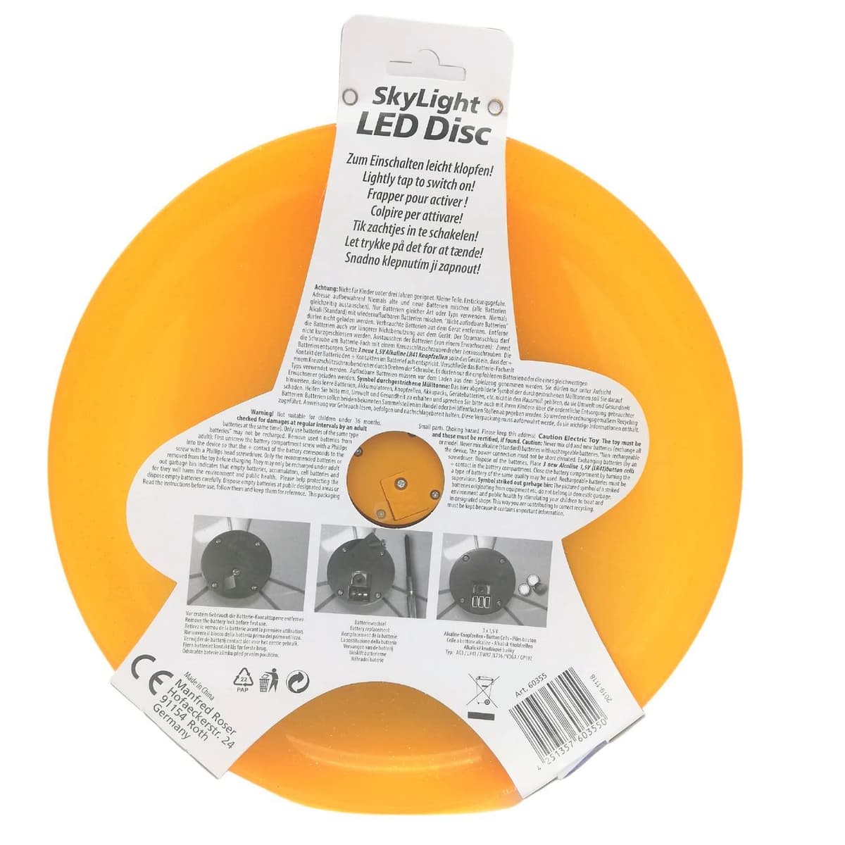 alldoro Sky Light, diámetro Aprox. Disco Frisbean de 27 cm con 3 LED para Playa, jardín y Exterior, Juego de Lanzamiento para niños a Partir de 4 años y Adultos, Color Naranja, (63019) — view 2