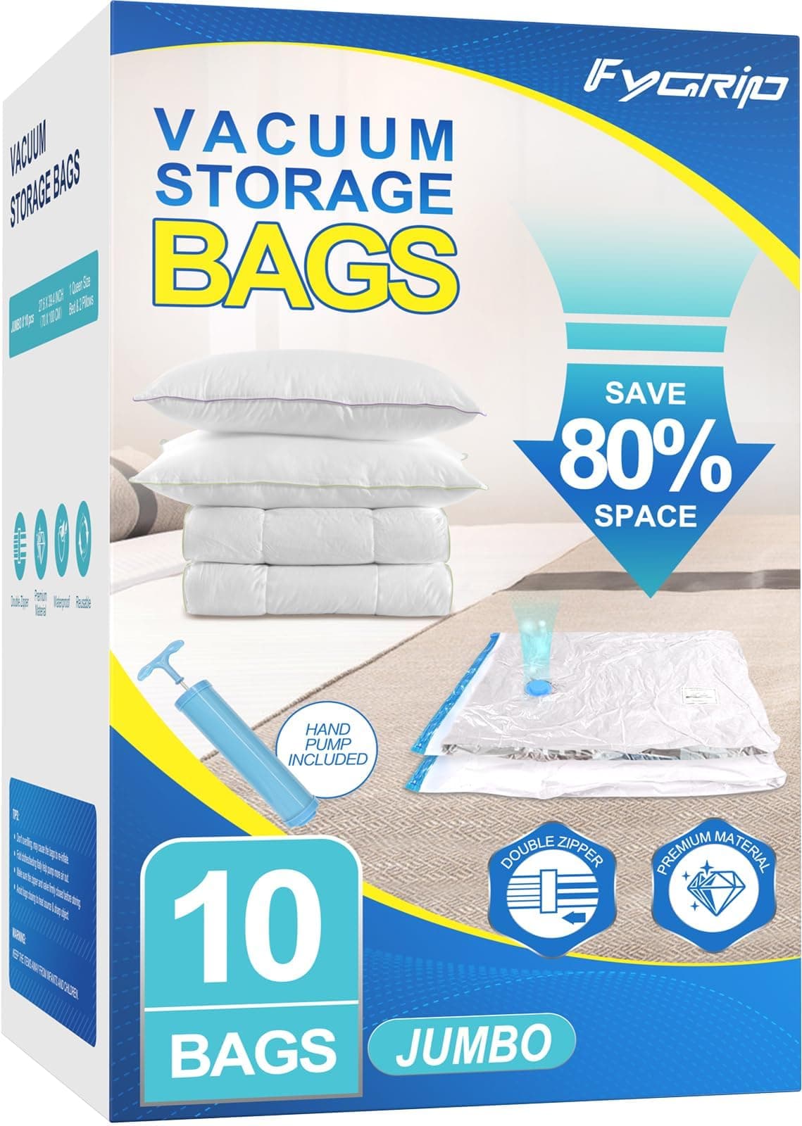 Vacuum Storage Bags with Hand Pump, Plastic Packaging Bags, 80% Space Saver Vacuum Seal Bags for Clothing, Travel Lugggage, Blankets, Comforters, 10 Small — view 9