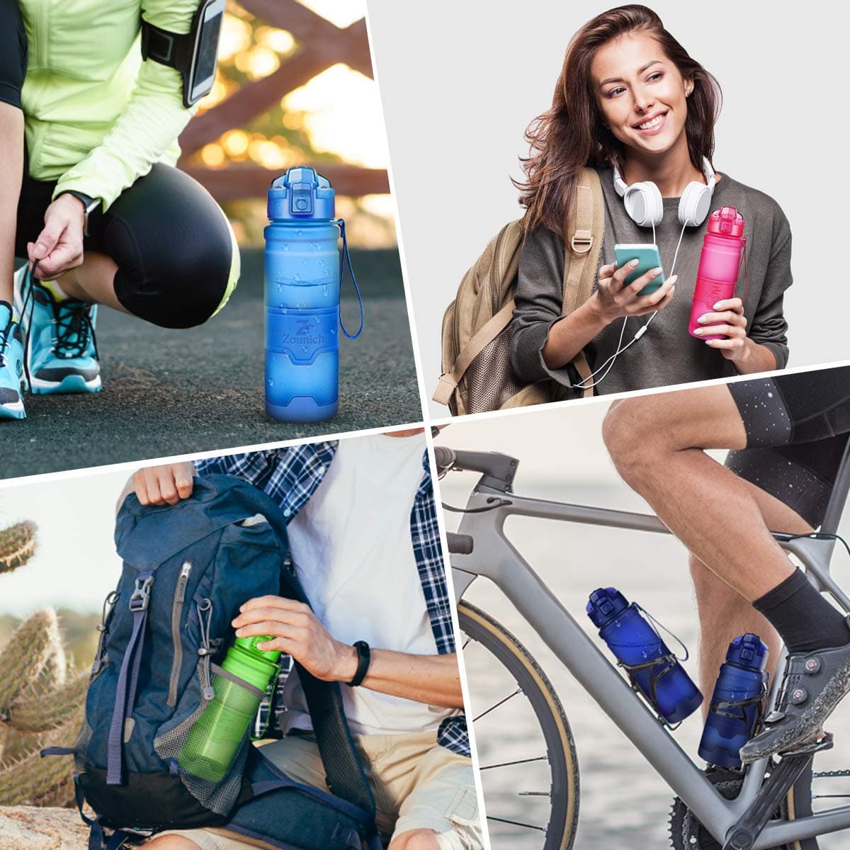 ZOUNICH Botella Agua Deporte Botellas Agua Niños sin BPA, Reutilizable Tritan Plástico Ecologica con Filtro, 400ml/500ml700ml/1l, Cantimploras para Gimnasio, Bicicleta, Colegio, Oficina, Viajes — view 8