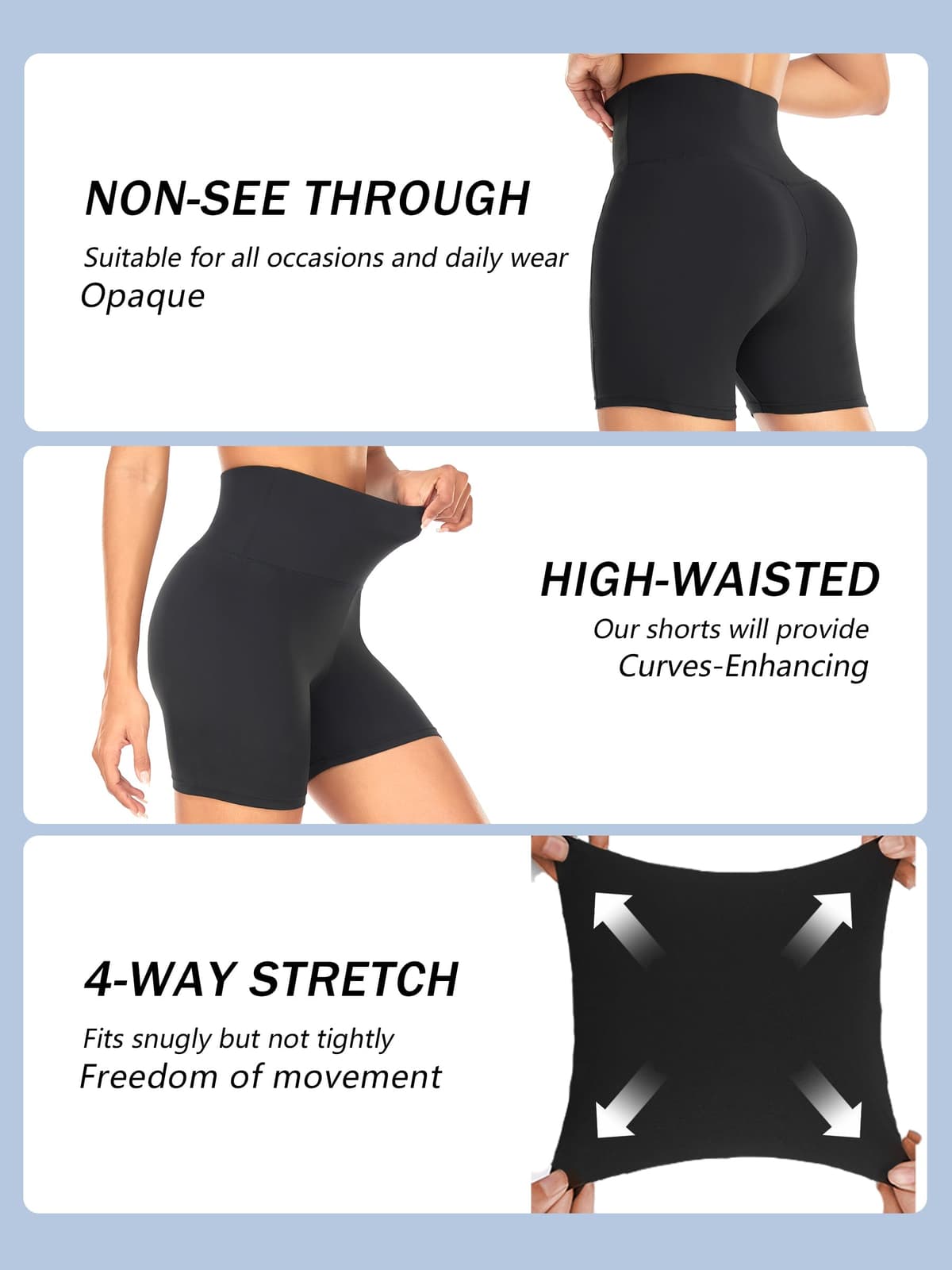 Cycling Shorts Women- High Waisted Biker Shorts Tummy Control Black Yoga Gym Workout Athletic Running Sports Short Leggings UK — view 3