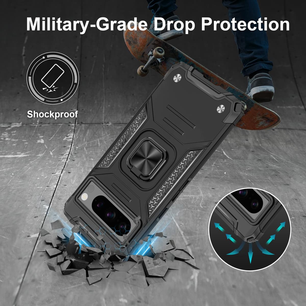 Funda para CMF Phone 2 Pro, Carcasa Antigolpes con Soporte anular metálico, Case Protectora de Grado Militar, Negro — view 749