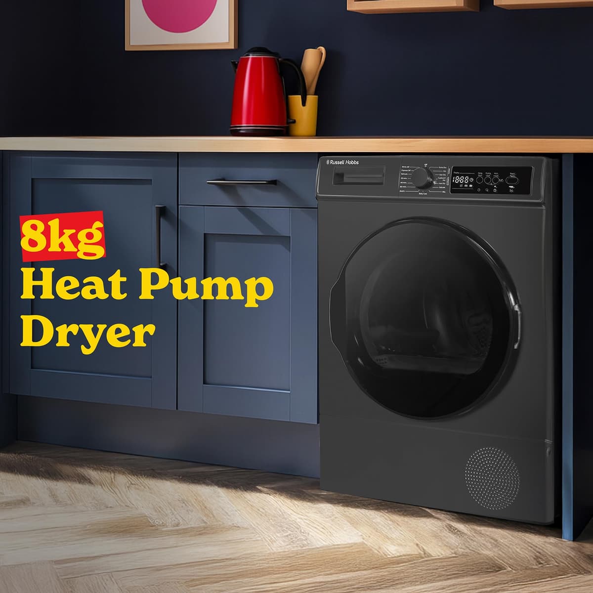 Russell Hobbs Freestanding Electric Heat Pump Condenser Tumble Dryer, 8kg Capacity, 15 Programmes, 3 Heat Settings, LED Display, Anti-Crease, Child Lock in Anthracite RH8HPTD1E12AN — view 3