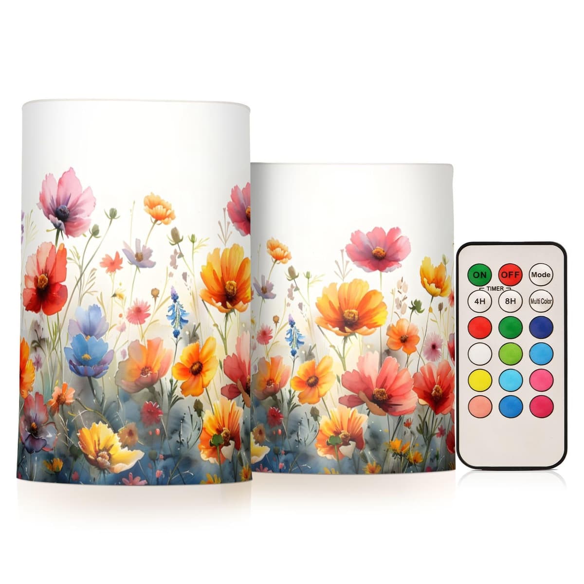 Mnsruu Flickering Flameless Candles Spring Flower Garden LED Candles with Remote Timer Set of 2 Battery Operated Candle Home Decoration