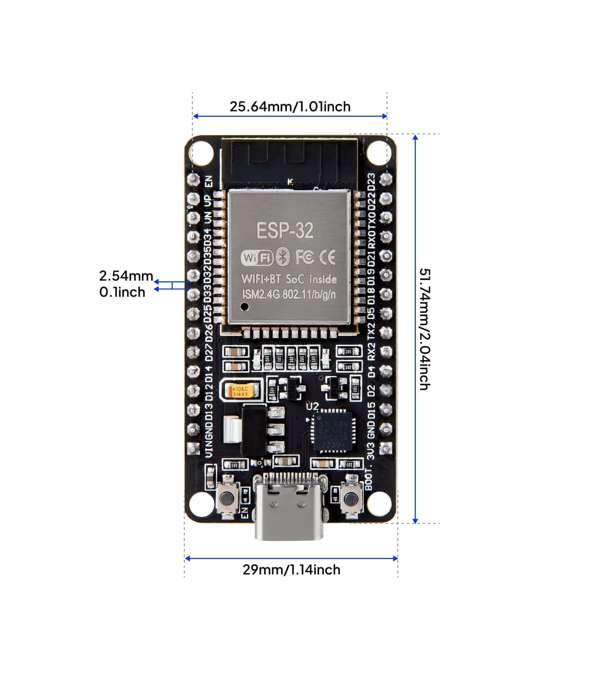 ELEGOO 3PCS Placa de Desarrollo ESP32 Type C-USB, Microcontrolador de Doble Núcleo WiFi+Bluetooth de Modo Dual a 2.4 GHz para Arduino IDE, MicroPython, NodeMCU, Compatible con Ap/STA/Ap+STA — view 2