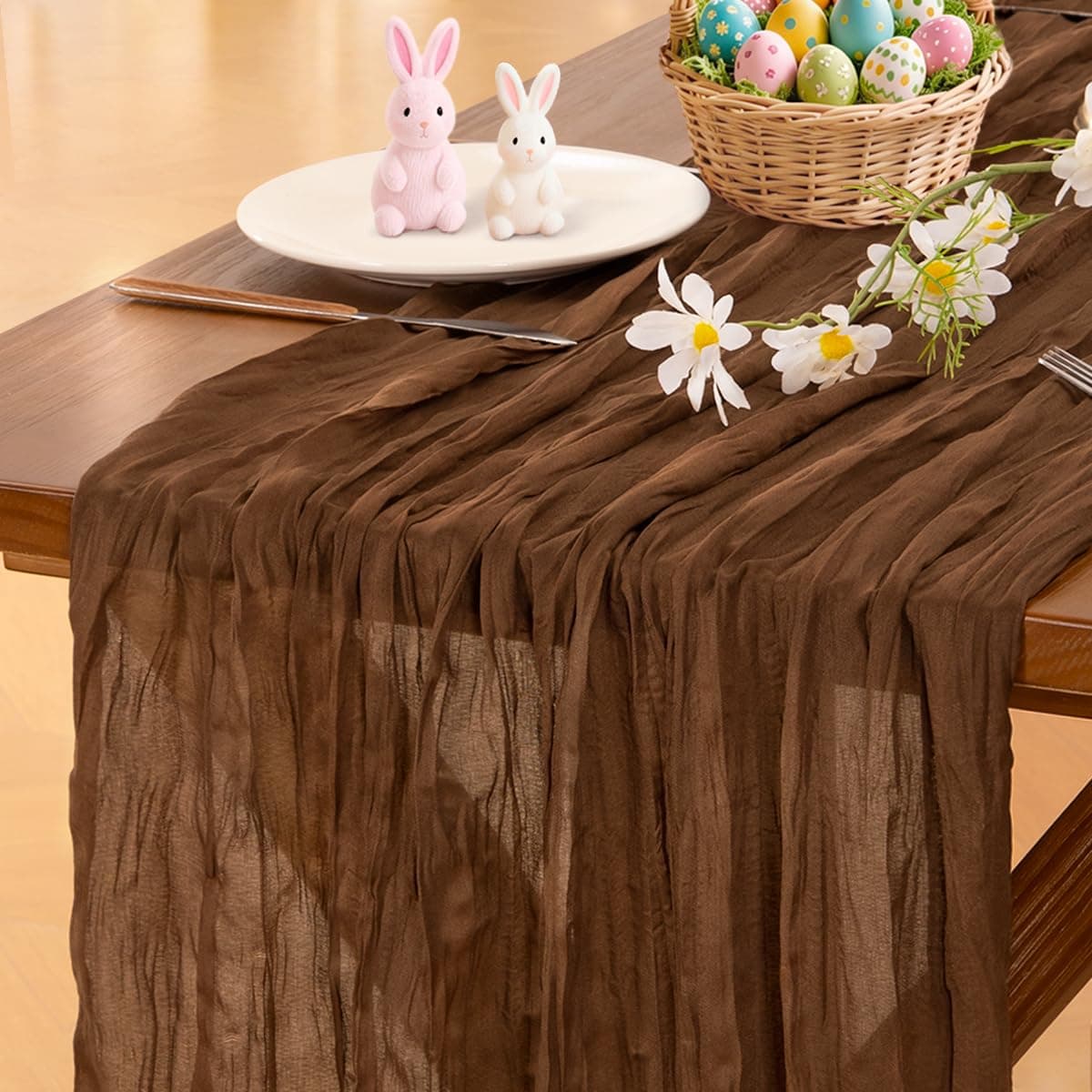 Socomi Beige Cheesecloth Table Runner Easter Spring Boho Rustic Gauze 120 inch 10FT Cheese Cloth Runner for Wedding Party Baby Shower Birthday Home Decor Holiday Decorations — view 34