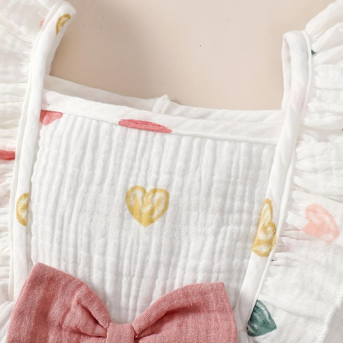 Conjunto Vestido y Gorro para Niña Pequeña Mangas con Volantes Estampado de Corazones/Flores de Algodón Lino Ropa de Primavera Verano — view 4