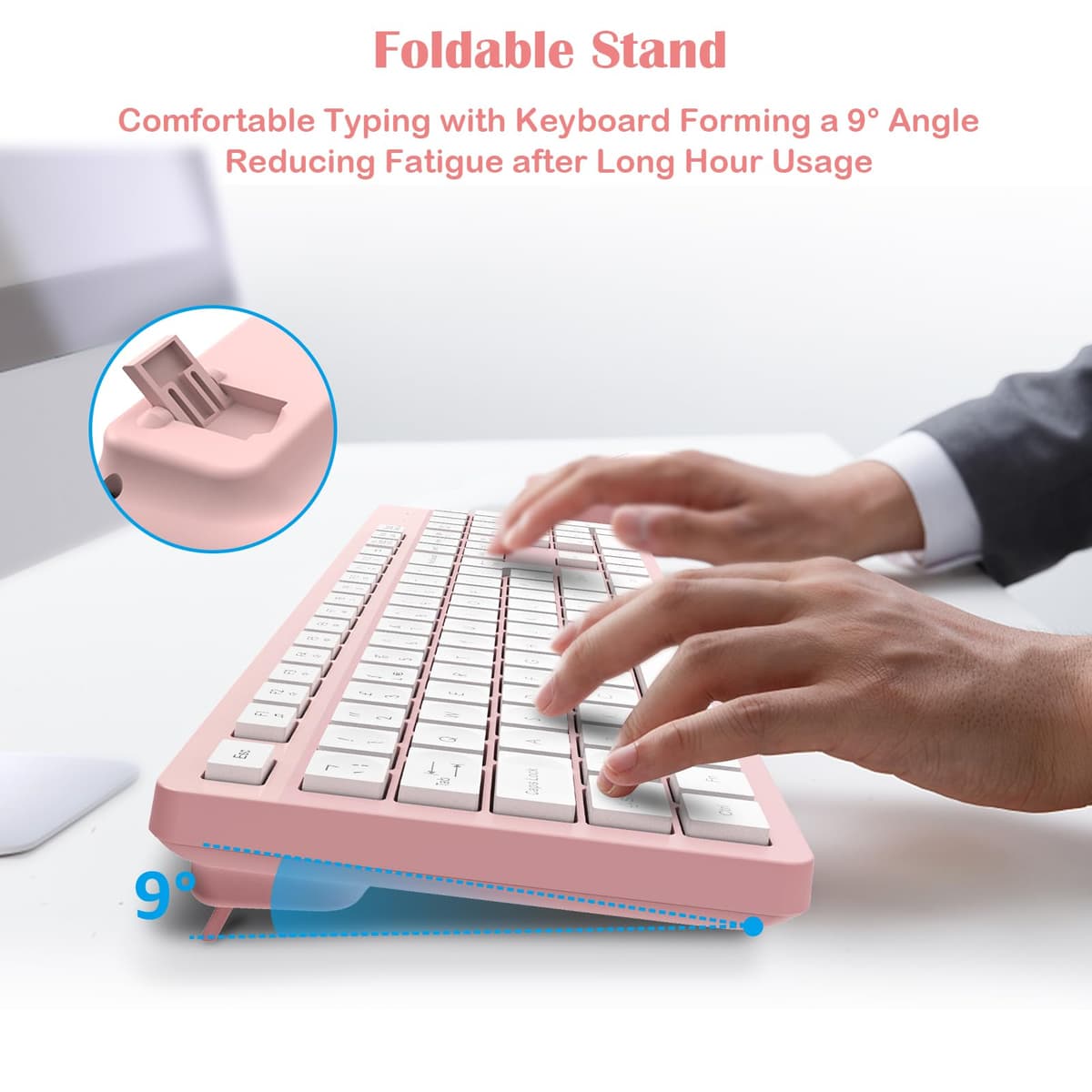 LeadsaiL Wireless Keyboard and Mouse Set, 2.4GHz USB Computer Keyboards and Mouse Combo, Ergonomic Design with 12 Multimedia Shortcuts for HP/Lenovo Laptop and Mac-Pink — view 4