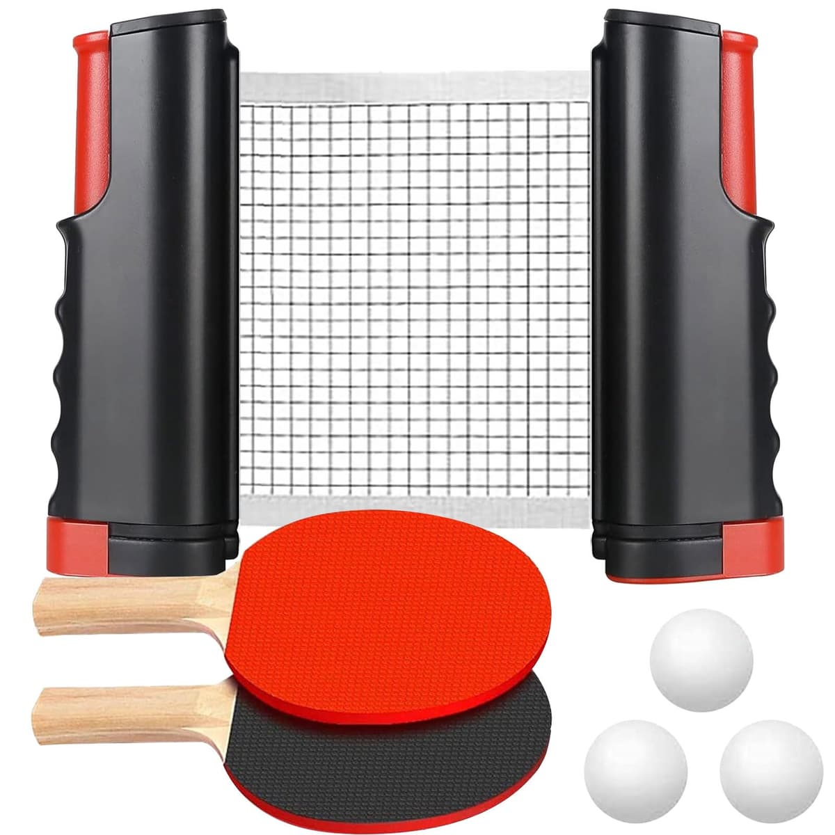 Persiiious Sets de Ping Pong, Juego de Tenis de Mesa Portátil, Set de Ping Pong Portátil, con 2 Raquetas de Ping Pong, 3 Bolas, 1 Red de Ping Pong Retráctil, 1 Bolsa de Almacenamiento