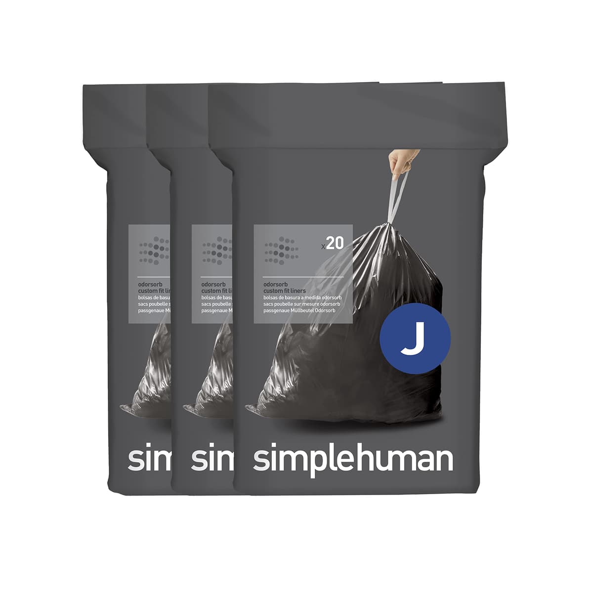 simplehuman CW0408 3 x paquete de 20 bolsas de basura a medida (60 bolsas), código V, plástico blanco — view 19