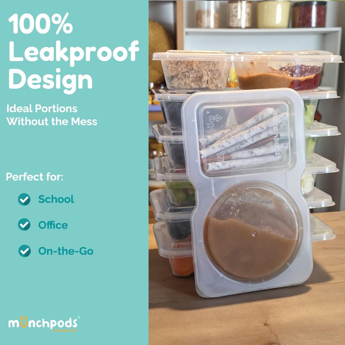 Reusable Snack Containers with Lids 10 Pack (20 Pieces) Portion control, Snack Pack Containers 2 Double Compartment Snack Containers for Kids On the Go Meals, Camping Snack Tray Prep — view 5
