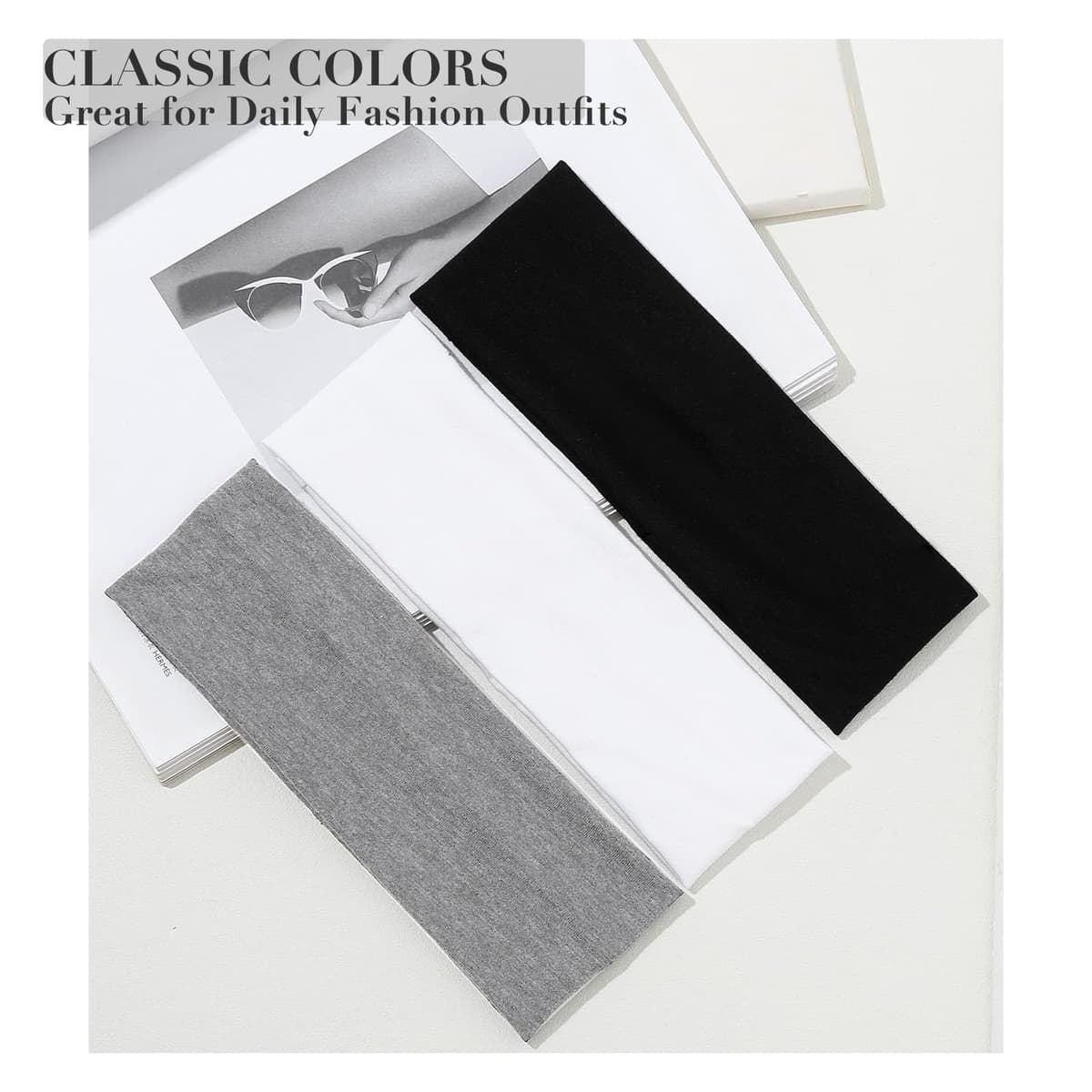 7cm Wide Black Headbands for Women Men, Yedtreg 2pack Fashion Head Bands for Women's Hair, Soft Fabric Stretchy Hair Bands for Makeup, Yoga, Running, Sports (Black/White) — view 6