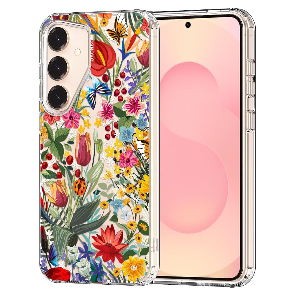 MOSNOVO Case for Samsung Galaxy S25 / Galaxy S24, [Buffertech 6.6ft Military-Grade Drop Protection] [Anti Peel Off Tech] Clear TPU Bumper Phone Case Cover Design - In The Garden