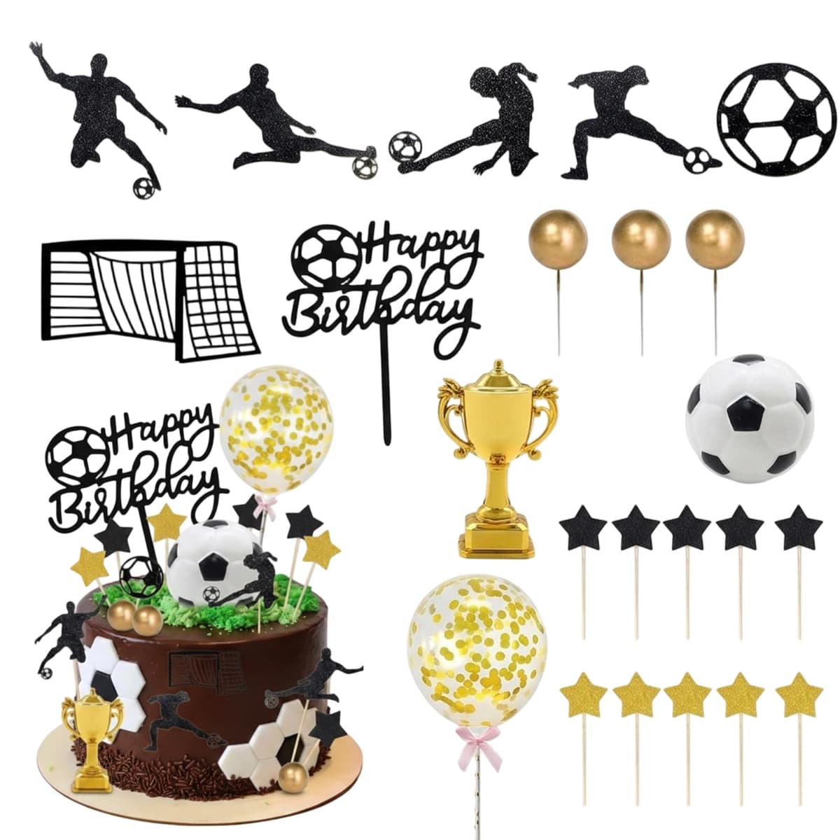 Football Cake Topper, Football Cake Decorations Set, Liverpool Cake Topper, Football Cake Toppers for Boys, Ronaldo Cake Topper, Edible Football Cake Decorations, Champions League Trophy