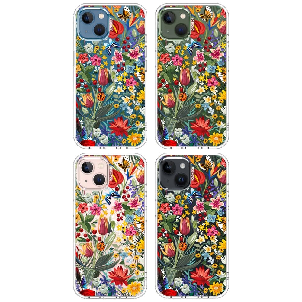 MOSNOVO Case for iPhone 13/14, [Buffertech 6.6ft Military-Grade Drop Protection] [Anti Peel Off Tech] Clear TPU Bumper Phone Case Cover Design - In The Garden — view 4
