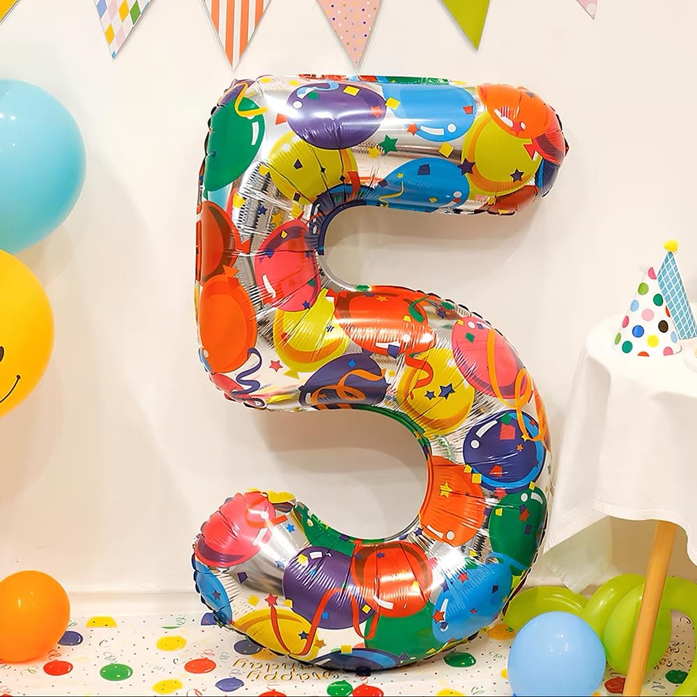 Foil Globo Número 5 Azul 40" (101cm), Inflable Helio o aire, Gigante Numeros 0-9, 10-19, 20-29, 30-100, Grande Globos Decoración para La Boda Aniversario y Cumpleaños Fiestas — view 412