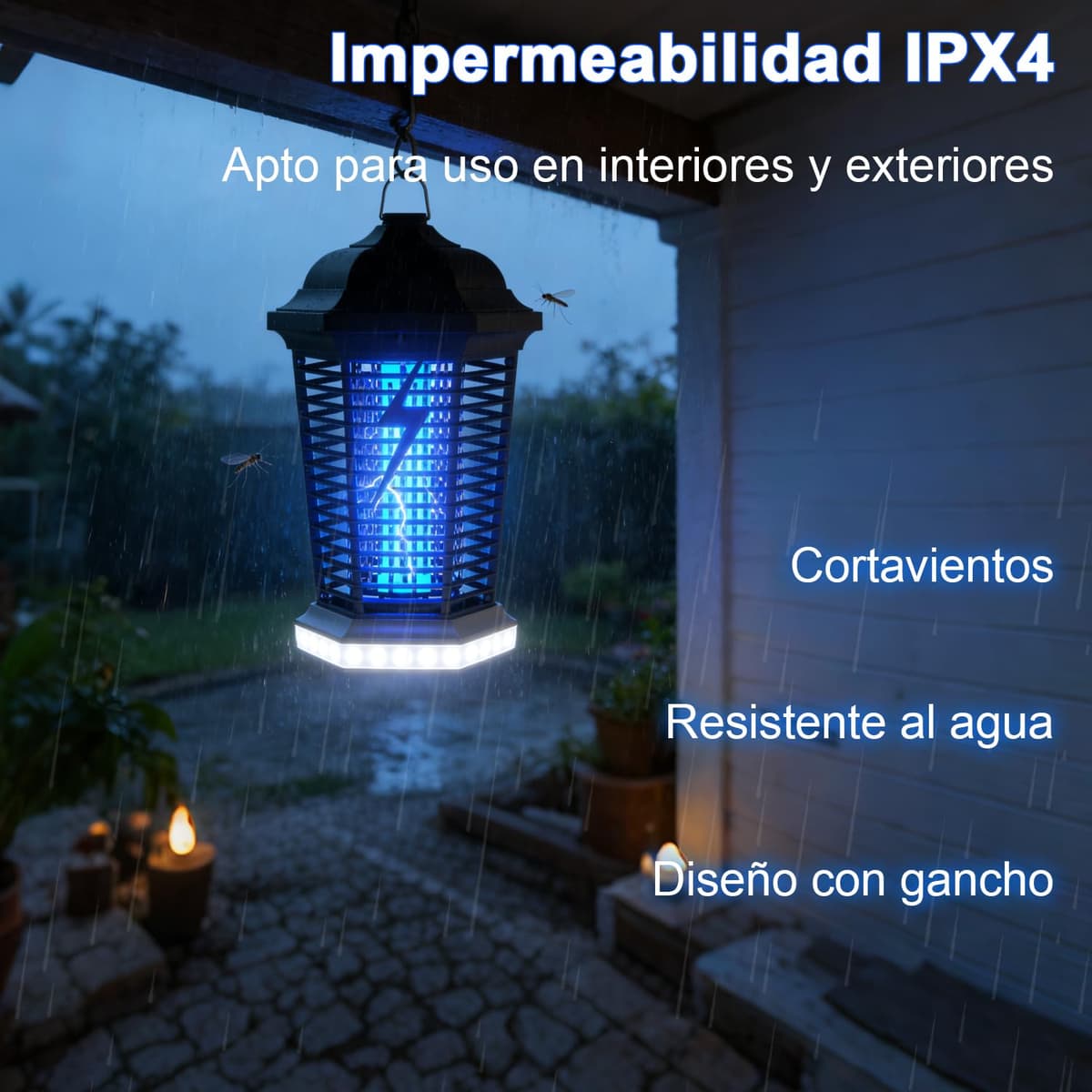 Lámpara antimosquitos con iluminación LED, 4000V 18W UV Mata Mosquitos electrico, No tóxico e Inodoro, Resistente IPX4, Atrapa eficazmente Mosquitos, Moscas y Polilla — view 4