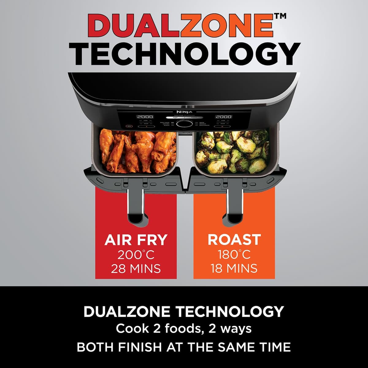 Ninja Foodi Dual Zone Digital Air Fryer, 2 Drawers, 7.6L, 6-in-1, Uses No Oil, Air Fry, Max Crisp, Roast, Bake, Reheat, Dehydrate, Cooks 4-6 Portions, Non-Stick, Dishwasher Safe Baskets, Black AF300UK — view 5