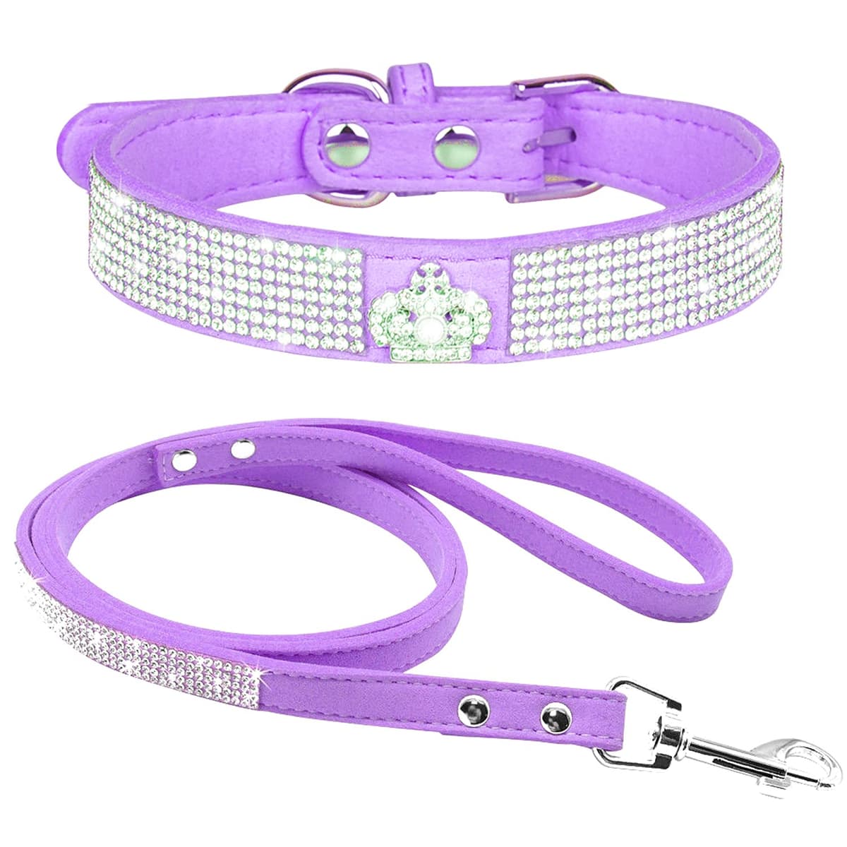Cute Dazzling Sparkling Elegant Fancy Soft Suede Leather Bling Rhinestone Crystal Jeweled Pet Cat Dog Puppy Collar Dog Leash Combo Set (S, Black-2) — view 7