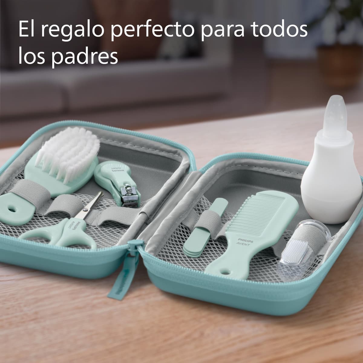 Philips Avent Baby Care Set: Kit básico para el cuidado del beb con 9 accesorios; cortaúñas, tijeras, 3 limas de uñas, peine, cepillo, aspirador nasal y cepillo dental dedal (modelo SCH401/00) — view 5