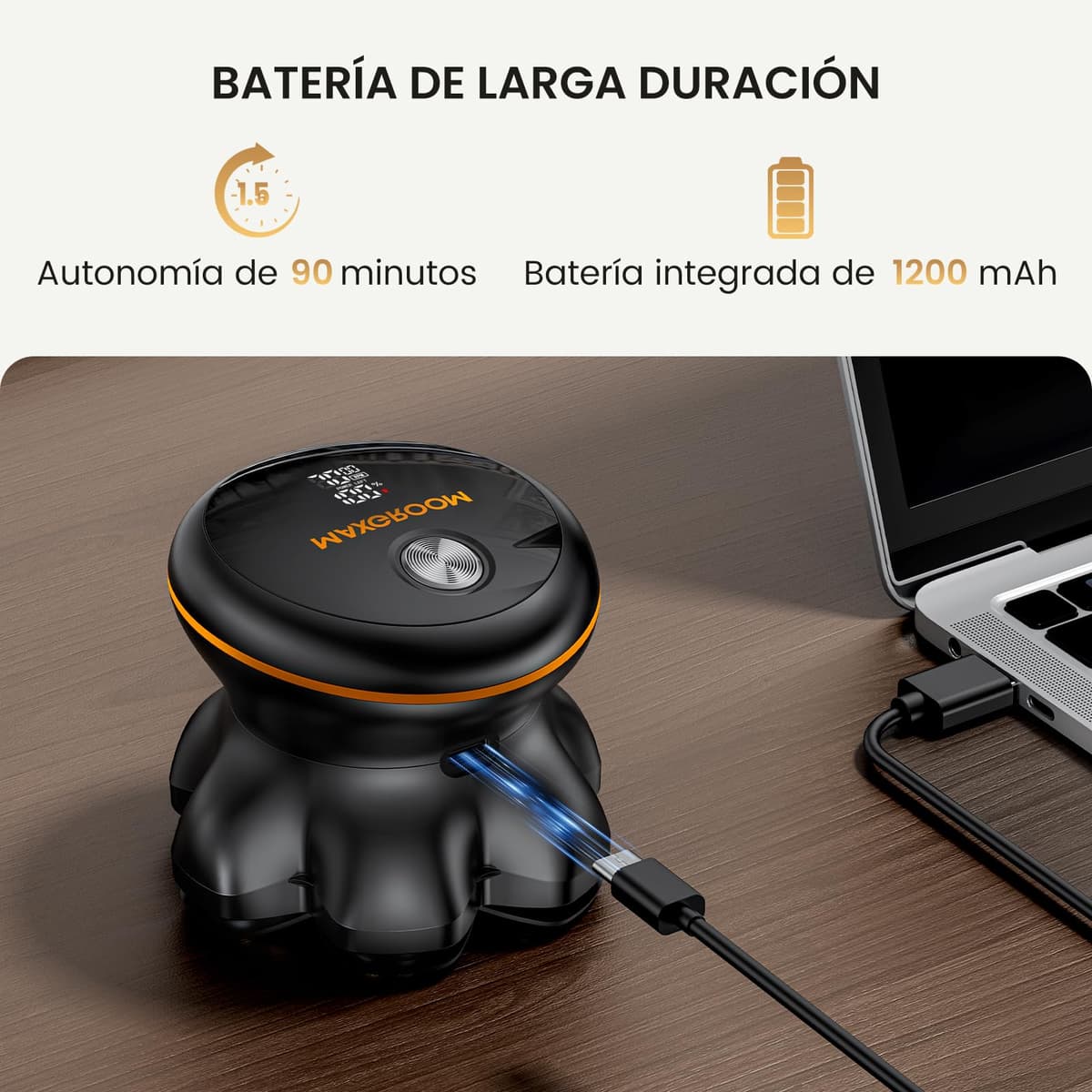 MAXGROOM Afeitadora Cabeza Hombre, Maquina Afeitar Hombre, Afeitadora para Calva en Seco y Húmedo, Batería de Larga Duración, 7 Cabezales, Magnético, 100% impermeable, Color Negro — view 4