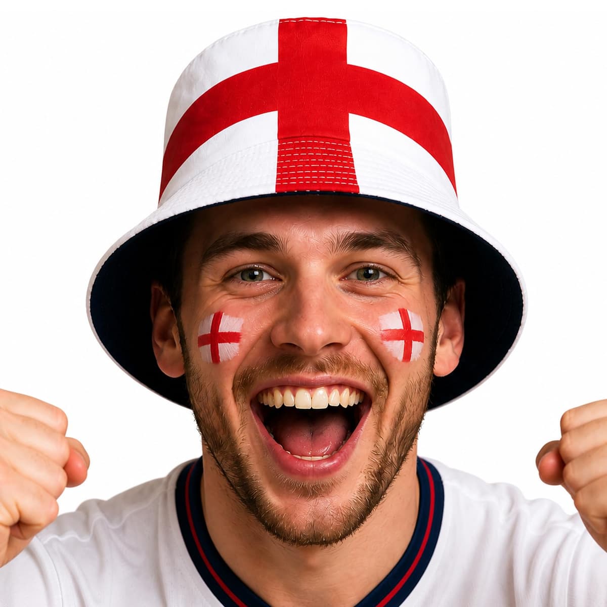 YESAH England Bucket Hat for World Cup,St Georges Cross Football Fan Sun Hat,England Fan Accessories Merchandise for 2026 Match Essential,Reversible 56-58cm,Men&Women White,Red
