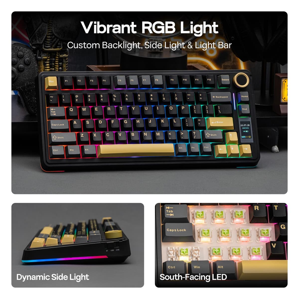 EPOMAKER X Aula EA75 MAX Teclado Mecánico Inalámbrico para Juegos con Pantalla y Perilla, 5000mAh, Hot-Swap, RGB, Teclas PBT,Gasket Suave, Teclado Mecánico del 75%,Formato US (Negro, Silent Switch) — view 4