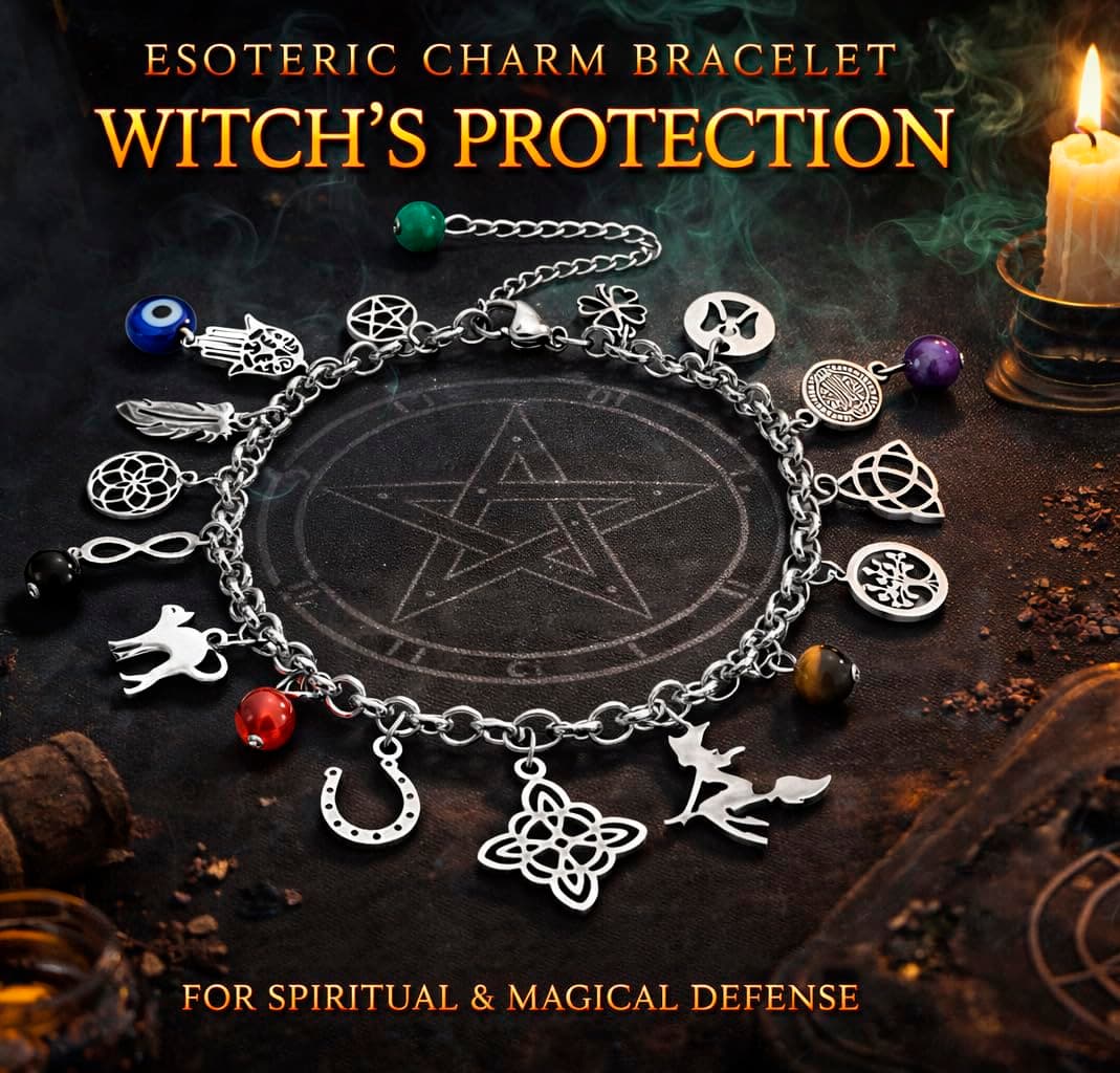 Simboliks Pulsera con Amuletos de acero inoxidable, protección contra el mal de ojo y hechizos, Buena suerte, Brazalete de Bruja, Amuleto de Brujas, Talismán, Protegida contra todo mal — view 2