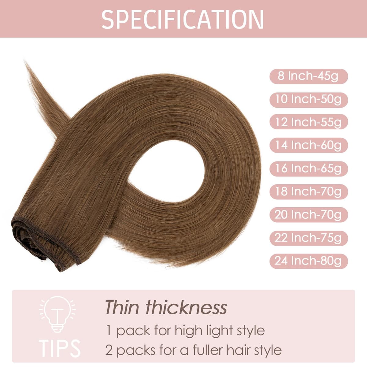 Silk-co 10inch Hair Extensions Clip in Hair Extension Human Hair #04 Medium Brown -Basic Thickness-Thin Weft- 8 Pieces Real Remy Straight Hair Extensions[50g] — view 128