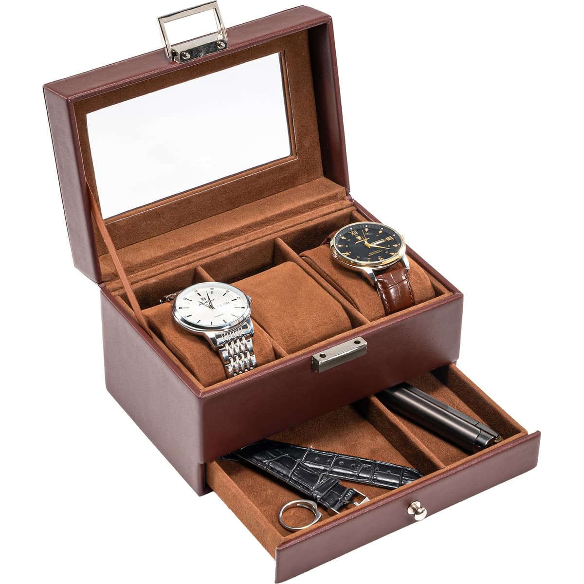 ProCase Caja de Relojes de 6 Ranuras con Cajón, Funda Organizadora de Reloj de 2 capas con Tapa de Cristal, Estuche de Almacenamiento para Hombres y Mujeres -Negro — view 17