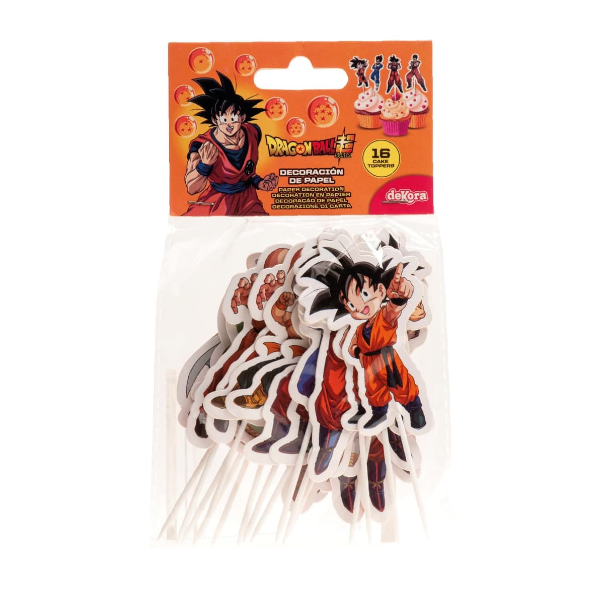 Cake Toppers Dragon Ball 16 Unidades – Decoración cupcakes y tartas, papel apto para contacto alimentario, 8 diseños con Goku, Vegeta, Piccolo, Krilin, Trunks y Shenron — view 3