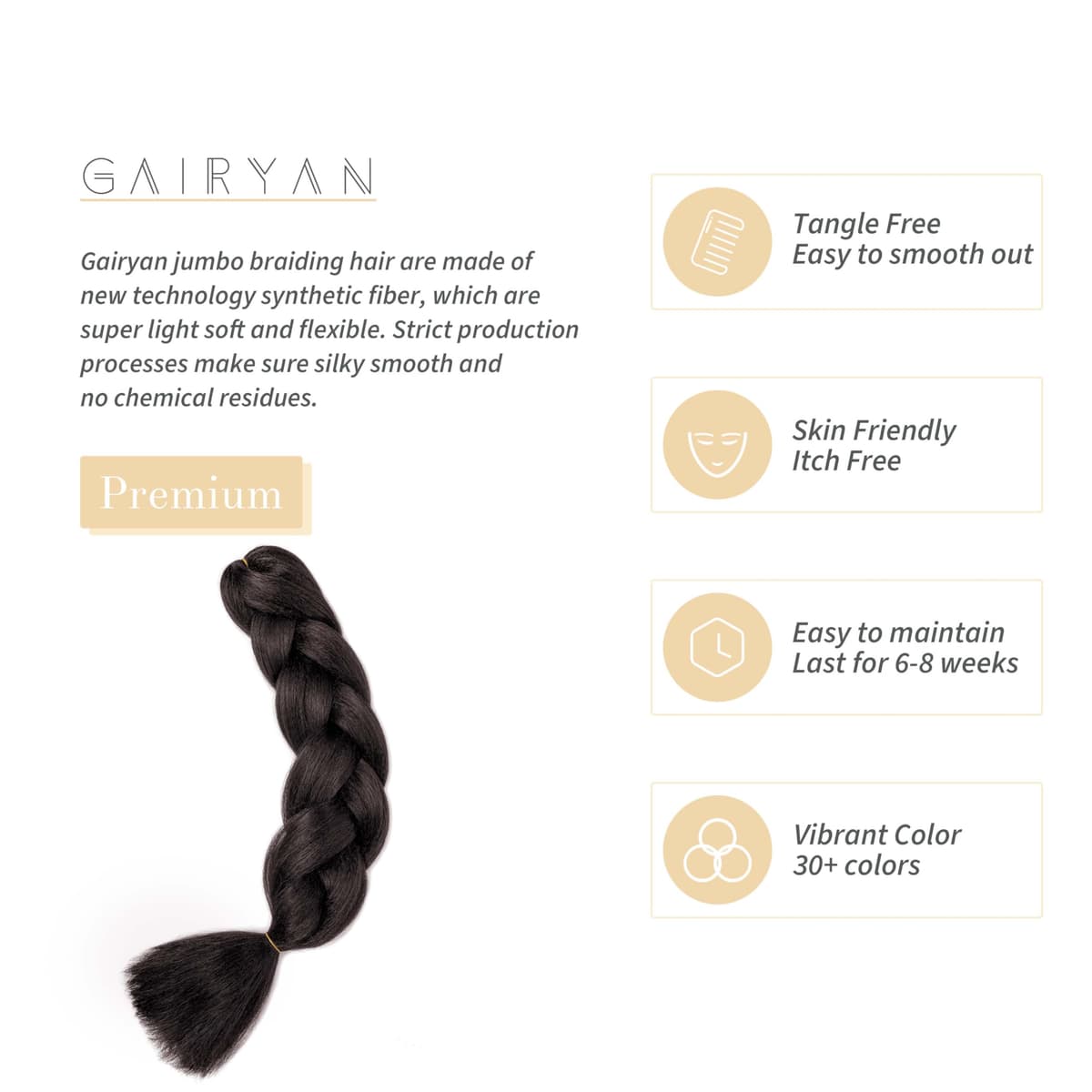 Gairyan Extensiones de Pelo Trenzas Africanas 1 Paquete 24" Pelo Sintetico Para Trenzas Natural Crochet Braiding Hair (Marrón Oscuro) — view 2
