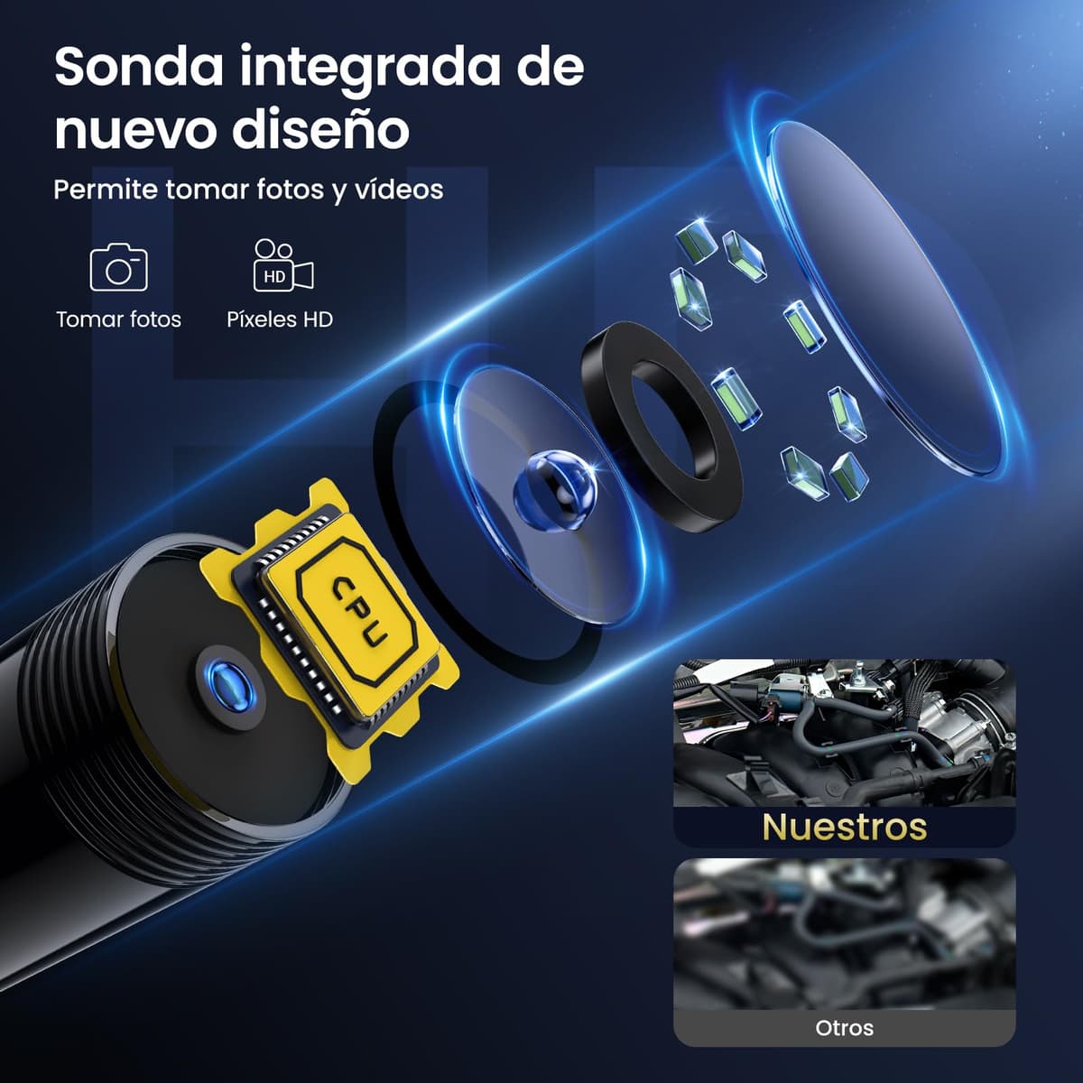 Maxpow Endoscopio Camara de Inspeccion - Endoscopio para Móvil 1920 HD con Cable Semirrígido Flexible, Impermeable IP67 8 LED para Android e iOS, iPhone, para Tuberías Máquinas Alcantarillas 5m — view 2