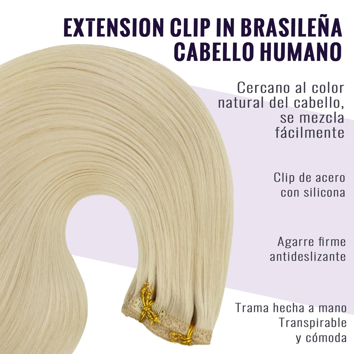 Fshine Clip Extensiones Humano 22 Pulgadas 55CM 120g Extensiones de Pelo Rubio Blanco Remy Hair Clip in Extensiones 7 Piezas Color 60 Extensiones de Cabello Natural Color 60 — view 3