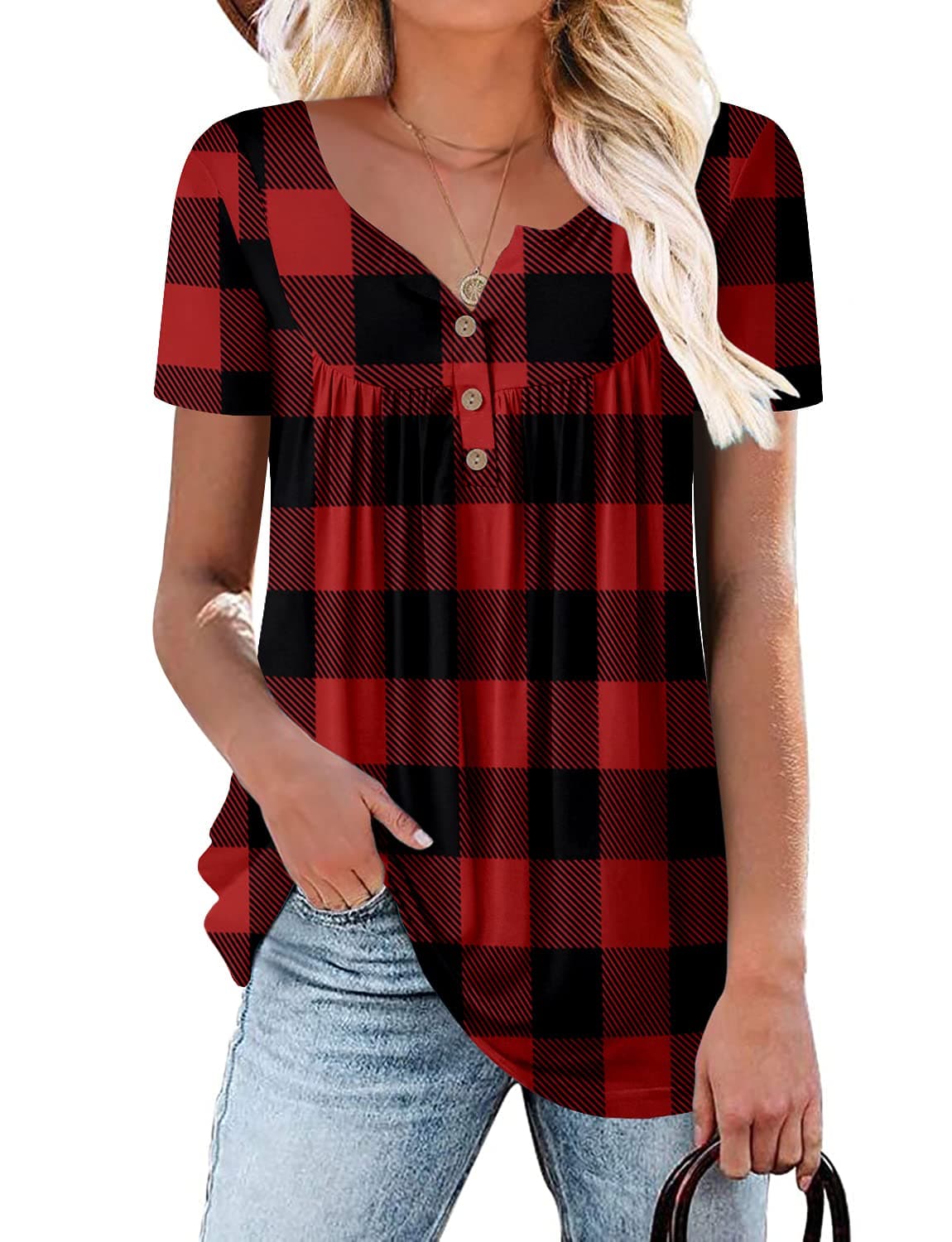 KISSMODA Ladies Pleated Tunic Tops for Women Buttons up Long Sleeve Shirts Floral Print