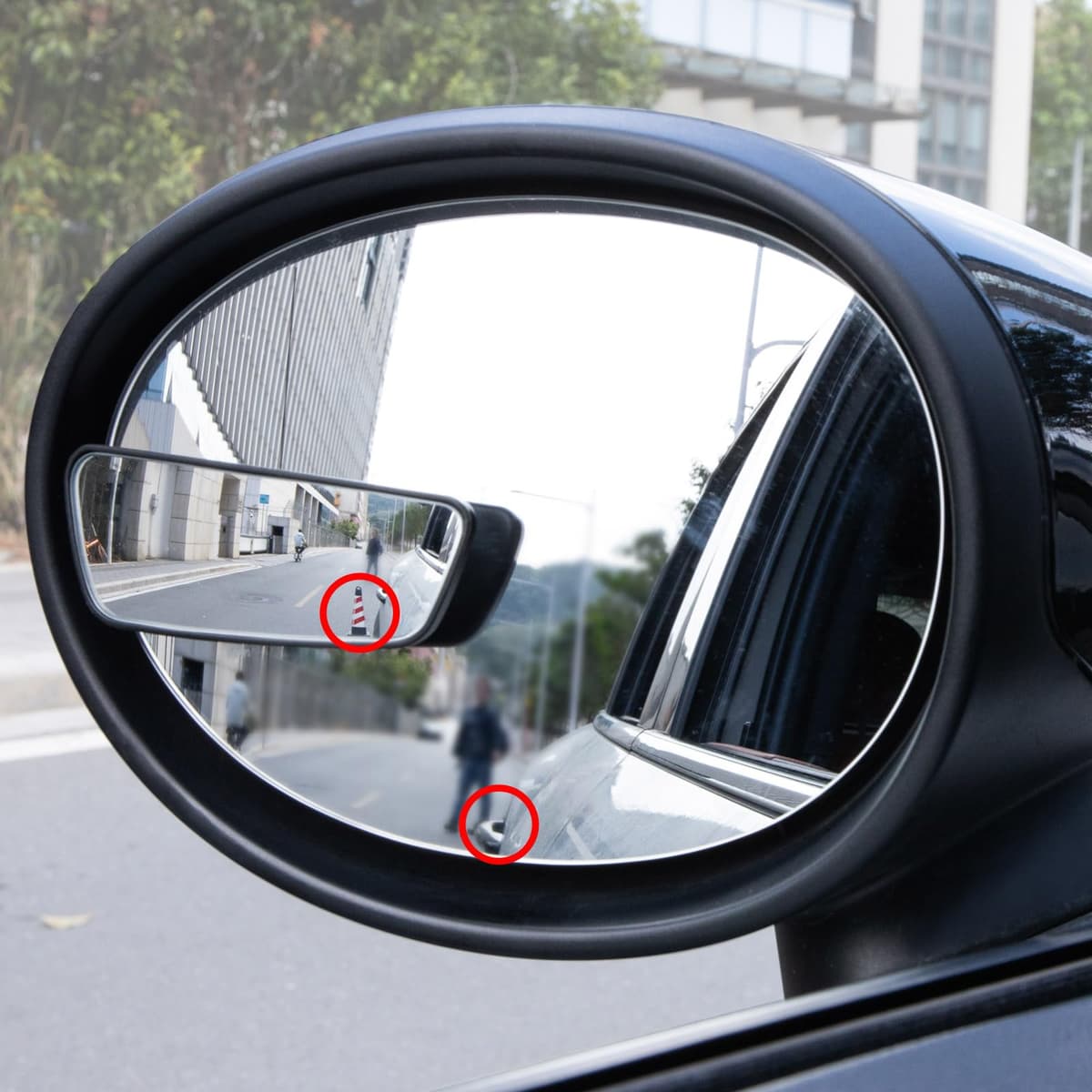 Spurtar 2 Pack Blind Spot Mirrors for Cars, HD Glass Framed Convex Rear View Blind Spot Mirror Stick on with 360° Rotation Adjustable blindspot mirror for Trucks, Cars, SUVs, RVs, and Vans — view 3