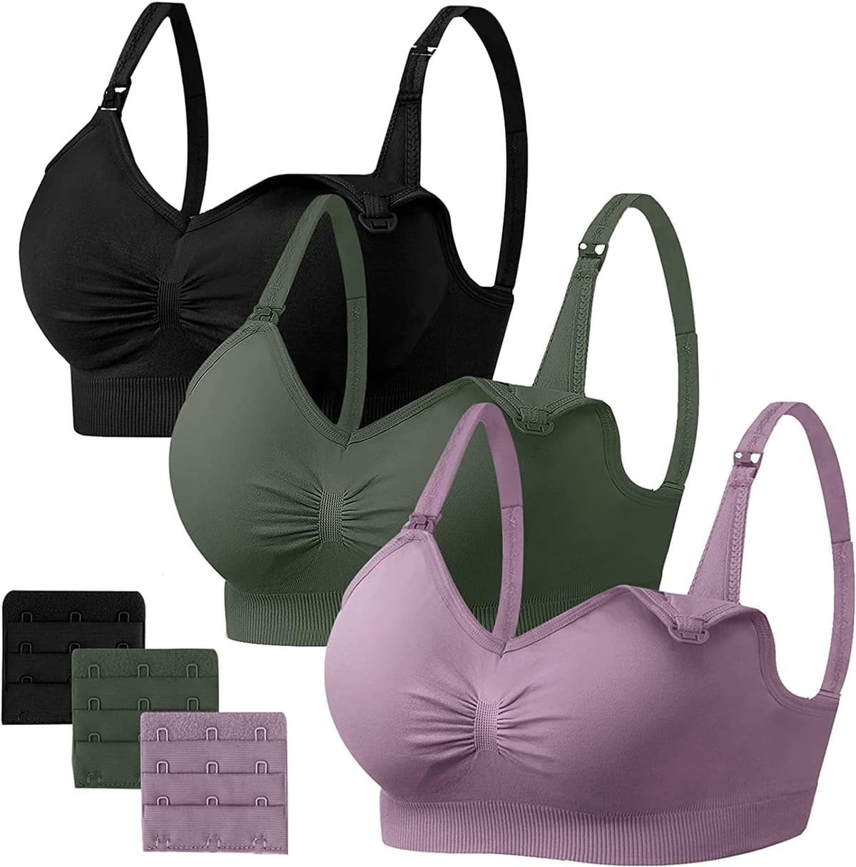 HBselect 3 Pack Women’s Nursing Bra Wireless Seamless Maternity Bra Breastfeeding Bras Bralette with Removable Bra Pads Extenders — view 16