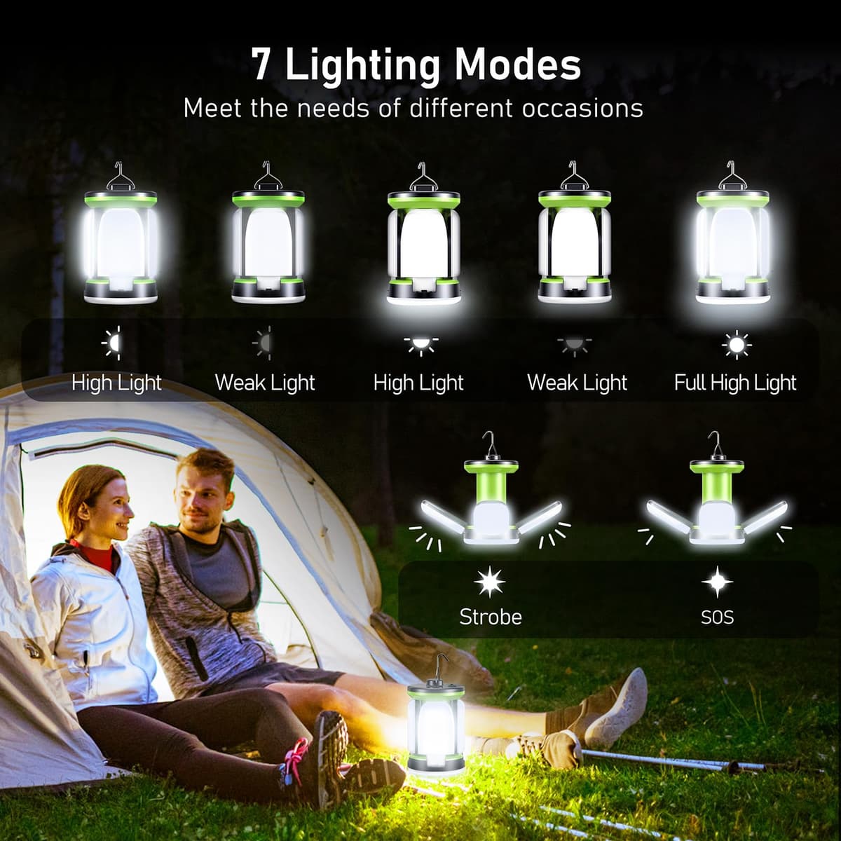 Blukar Lámpara Camping, Linterna de Camping Led Recargable - 7 Modos Lluminación 60 LED Super Brillante Lampara Camping Más de 10 Horas de Duración de La Batería para Camping, Emergencia, Pesca, etc — view 4