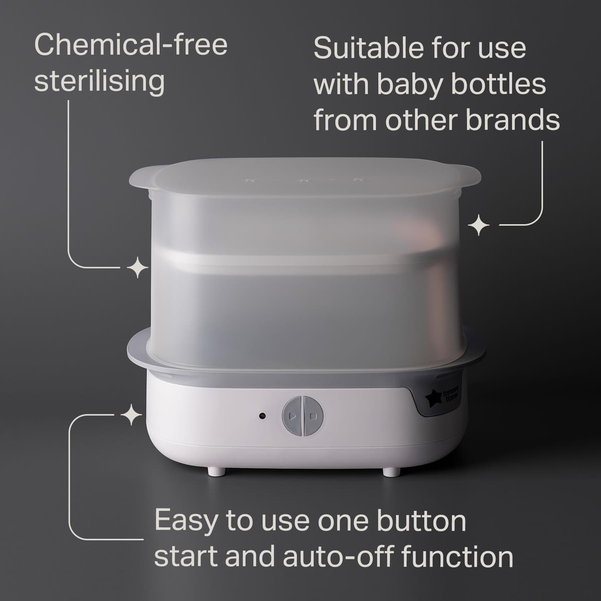 Tommee Tippee Supersteam Electric Steam Steriliser, Black, for Baby Bottles, Soothers and Feeding Accessories, Kills Viruses* and 99.9% of Harmful Bacteria, 5-Minute Sterilisation Cycle — view 4
