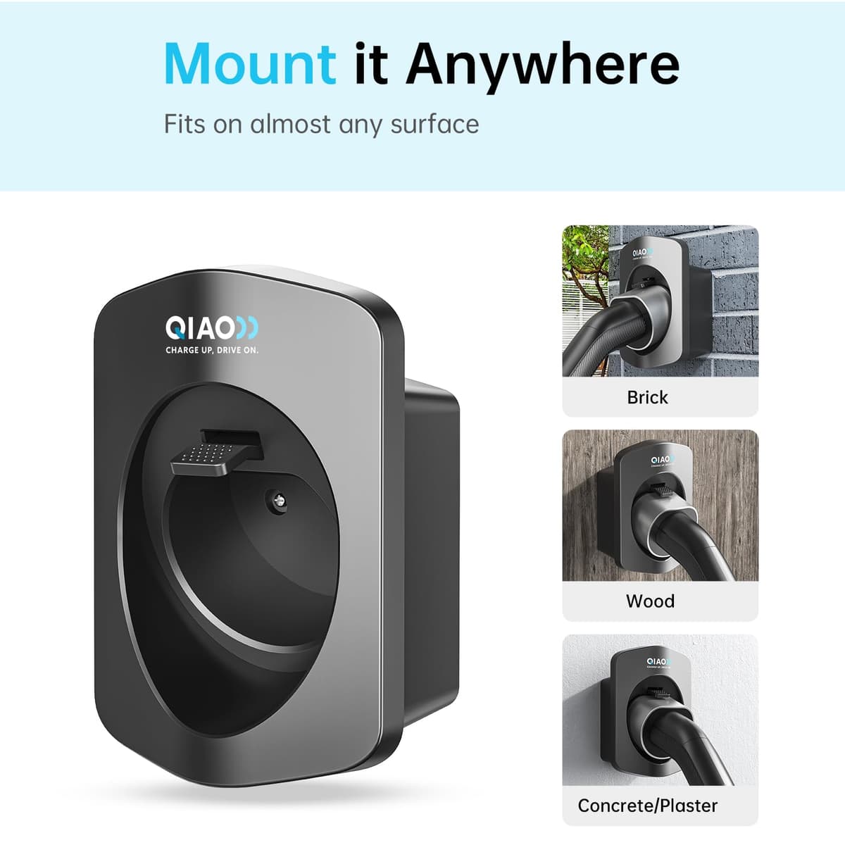 QIAO)) Type 2 EV Charger Holder, Wall Mount EV Charging Cable Organiser for Electric Car with Type 2 IEC 62196-2 Plugs, Wall Box Charging Cable Tidy Management for Indoor Outdoor Use — view 7
