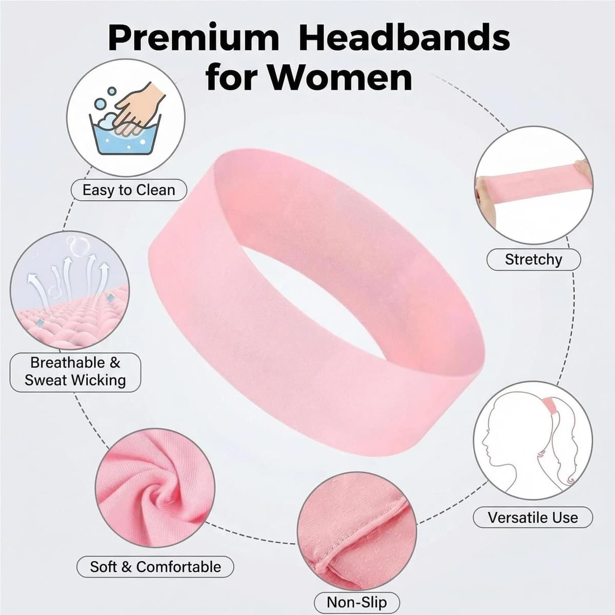 8 Piezas Cinta Pelo Mujer, Diadema Niña, Banda Elástica De Absorción De Sudor, Adecuado para Yoga, Carrera, Fitness, Decoración Diaria — view 4