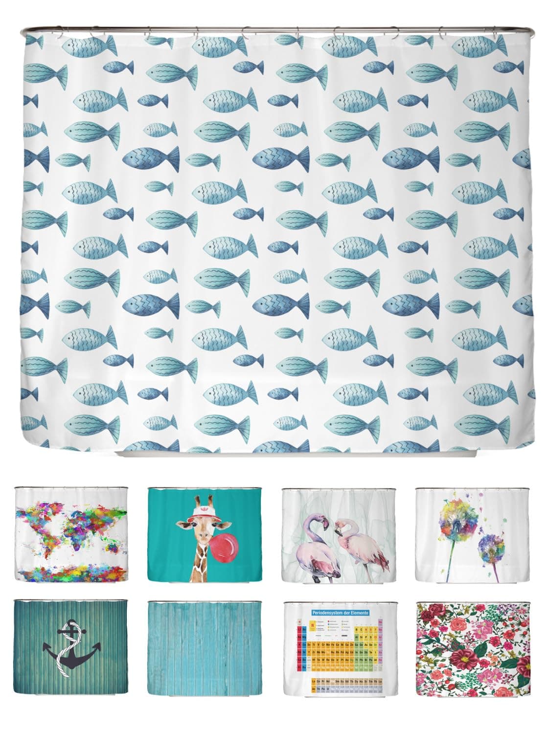 arteneur® - Cortina de Ducha 180x200 - Cortina de Baño Antimoho de Tela, Impermeable, Lavable y Opaco con Dobladillo Ponderado y Anillas (Tabla Periódica Española) — view 98