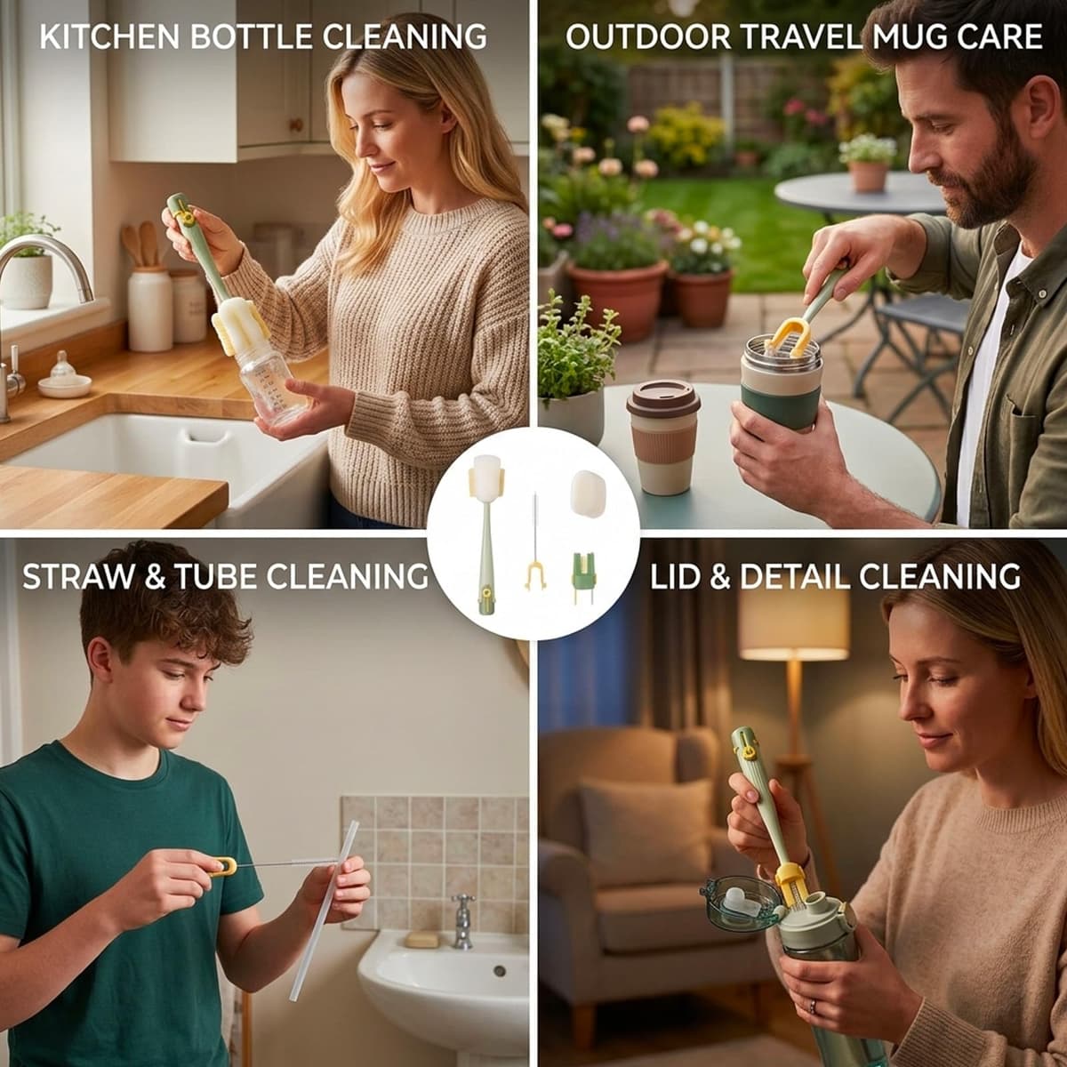 Bottle Cleaner Brush, Multi Functional Cleaning Brush with 5 in 1 Design, Ideal for Bottle and Straw Cleaning, Green Colour — view 7