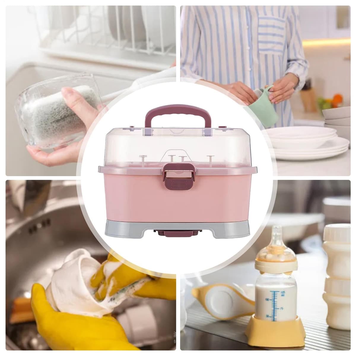 Large Nursing Bottle Storage Box Organizer with Cover, Removable Home Holder for Sink Dishwasher, Bottle Organizer for Kids, Cabinet Washing Sink Travel Kitchen Use. — view 6