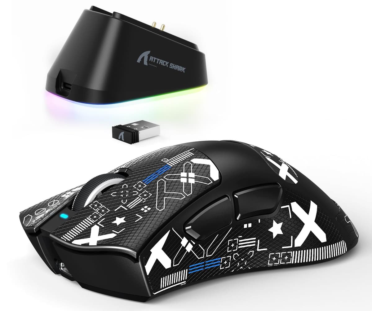 ATTACK SHARK V3PRO Ratón Gaming Inalámbrico con Base Carga Magnética, PixArt PAW3311, hasta 25000 dpi, BT/2.4GHz/Alámbrico, 100M Clics, 500mAh, 65g Ultra-Ligero para Win11/Xbox/PS/Mac - Blanco — view 13