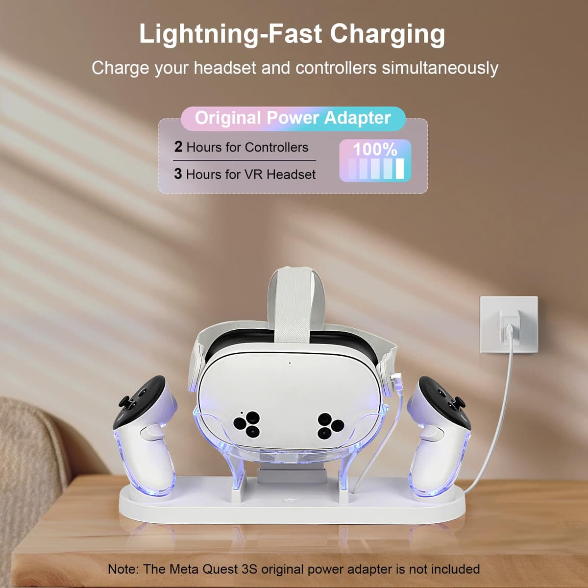 Charging Dock for MetaQuest 3S/Quest 3, Fast Charging Dock with LED Indicator, Charging Dock Station with USB-C Fast Charging for VR Console and Touch Controller (White) — view 3