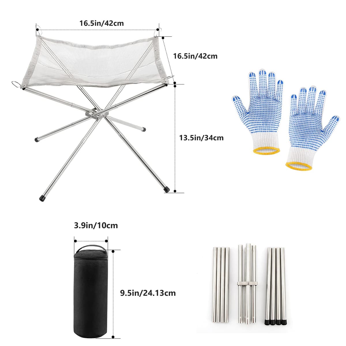 Portable Fire Pit for Camping, Outdoor Folding Firepit Fireplace with Heat Resistant Gloves & Carrying Bag, Stainless Steel Mesh BBQ Fire Bowl for Picnics, Bonfire, Patio, Backyard and Garden — view 9